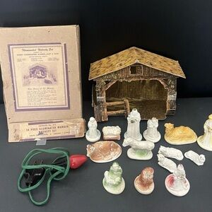 Illuminated Nativity Set with Wooden Manger